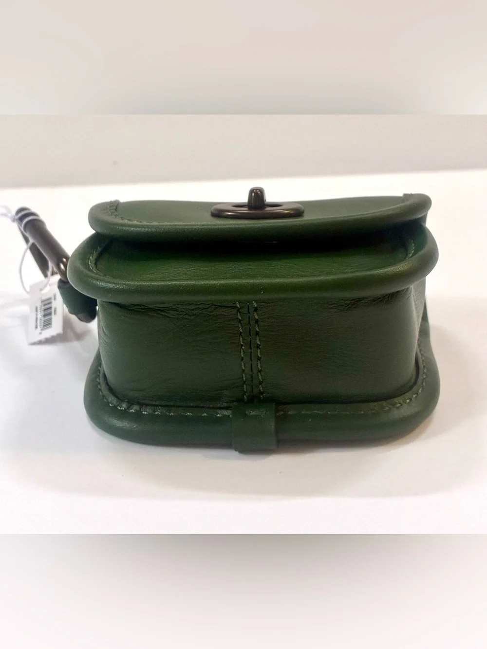 Coach Heritage Turnlock Leather Card case Bag Charm Dark Clover Green NWT
